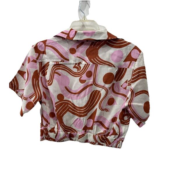 ASTR The Label Women’s Cropped Top Small Pink Brown Geo Print Retro Y2K Festival - Picture 2 of 8